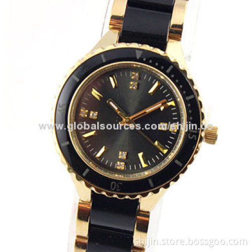 Fashionable Watch with Alloy Case, Cool Black and Golden, Popular, OEM, Made in China